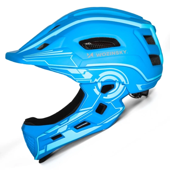 WOZINSKY Kask rowerowy fullface dziecięcy z tylną lampką USB 52-56 cm