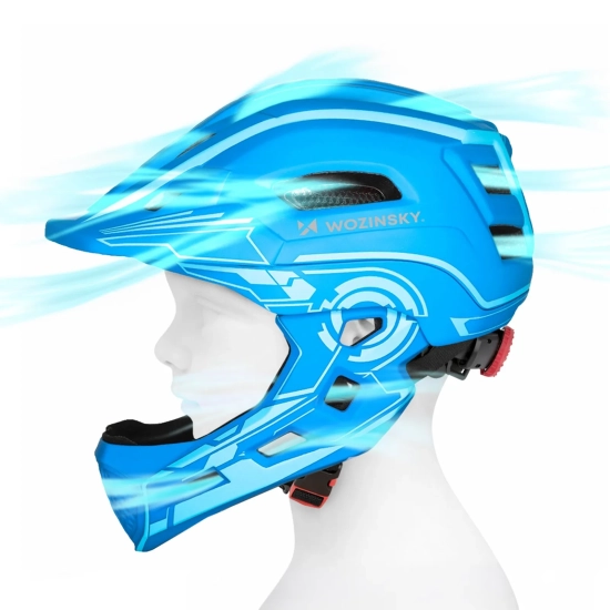 WOZINSKY Kask rowerowy fullface dziecięcy z tylną lampką USB 52-56 cm