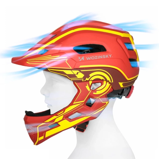 WOZINSKY Kask rowerowy fullface dziecięcy z tylną lampką USB 52-56 cm