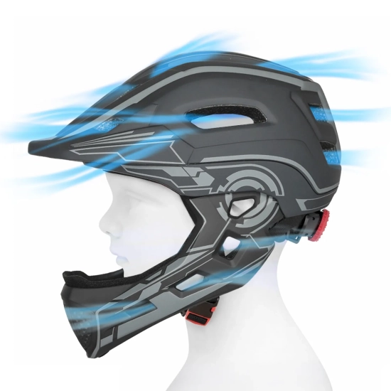 WOZINSKY Kask rowerowy fullface dziecięcy z tylną lampką USB 52-56 cm