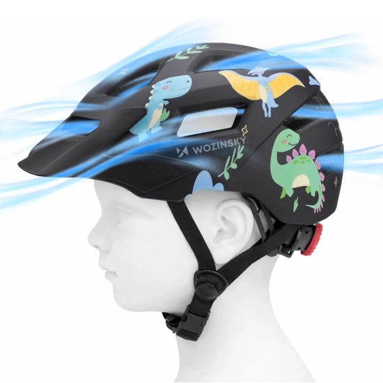 WOZINSKY Kask rowerowy dziecięcy MTB z odpinanym daszkiem 48-52 cm - czarny