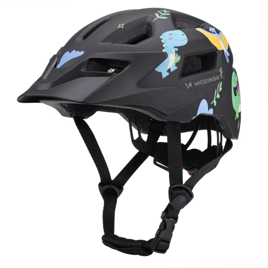 WOZINSKY Kask rowerowy dziecięcy MTB z odpinanym daszkiem 52-56 cm - czarny