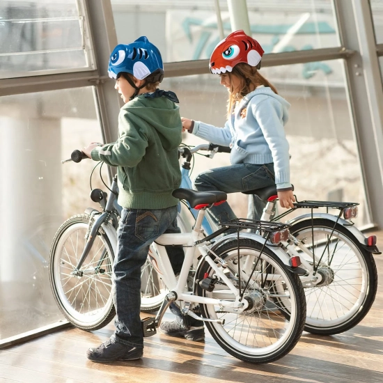 WOZINSKY Kask rowerowy dziecięcy 52-56 cm - czerwony dinozaur