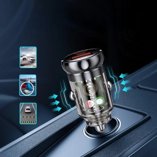 WOZINSKY Ładowarka samochodowa USB-A USB-C PD QC 65W - czarna