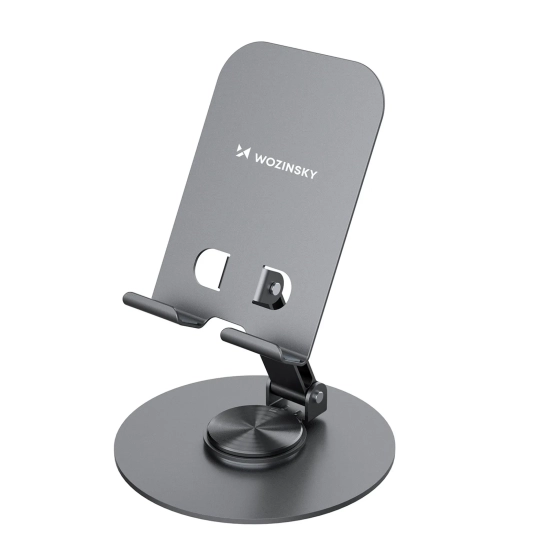 WOZINSKY Podstawka stojak obrotowy metalowy pod telefon tablet - szary