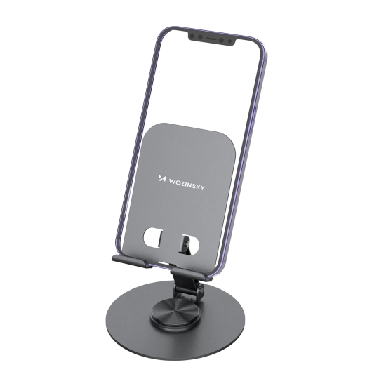 WOZINSKY Podstawka stojak obrotowy metalowy pod telefon tablet - szary