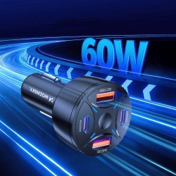 WOZINSKY Ładowarka samochodowa 2xUSB-C 2xUSB-A 60W - czarna