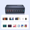 WOZINSKY Stacja ładująca biurkowa 3x USB-A 5x USB-C GaN QC3 440W - czarna