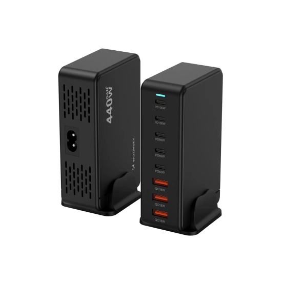 WOZINSKY Stacja ładująca biurkowa 3x USB-A 5x USB-C GaN QC3 440W - czarna