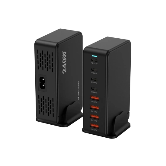 WOZINSKY Stacja ładująca biurkowa 4x USB-A 4x USB-C GaN QC3 240W - czarna