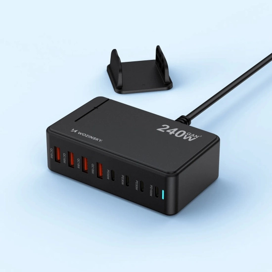 WOZINSKY Stacja ładująca biurkowa 4x USB-A 4x USB-C GaN QC3 240W - czarna