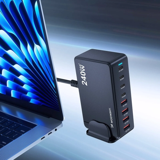 WOZINSKY Stacja ładująca biurkowa 4x USB-A 4x USB-C GaN QC3 240W - czarna