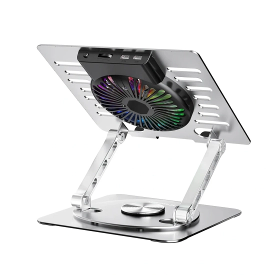 WOZINSKY Podstawka chłodząca z obrotem 360 pod laptop tablet RGB - srebrna