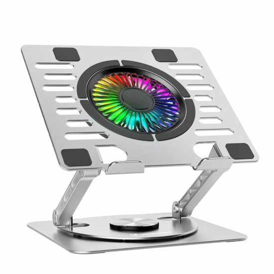 WOZINSKY Podstawka chłodząca z obrotem 360 pod laptop tablet RGB - srebrna
