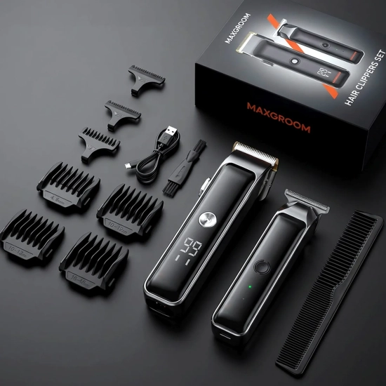 MAXGROOM Maszynka do strzyżenia z trymerem 7 nasadek LED USB-C - zestaw