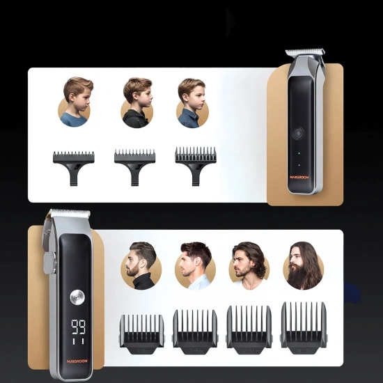 MAXGROOM Maszynka do strzyżenia z trymerem 7 nasadek LED USB-C - zestaw