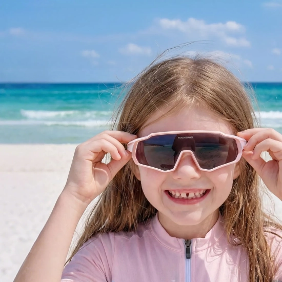 ROCKBROS Okulary rowerowe fotochromowe z ochroną UV400 dla dzieci - różowe