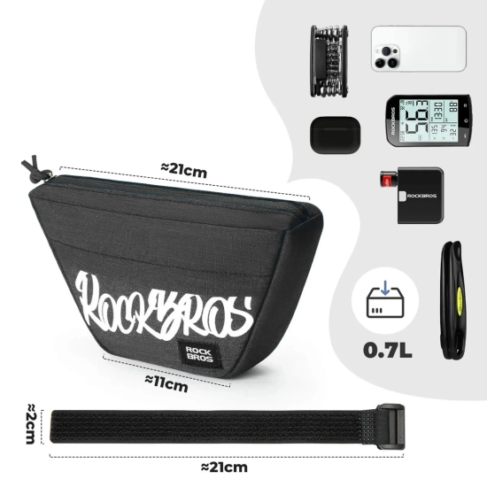 ROCKBROS Torba rowerowa na kierownicę trapezoidalna 0.7 l - czarna