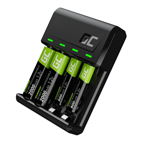 Zdjęcie główne produktu Ładowarka z akumulatorkami Green Cell GRSETGC03 2x AA + 2x AAA; wariant GRSETGC03, EAN 590781396