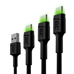 Zestaw 3 kabli Green Cell GC Ray USB-A–USB-C LED – produkt w dokładnym wariancie wskazanym kodem KABGCSET01, zgodny z op