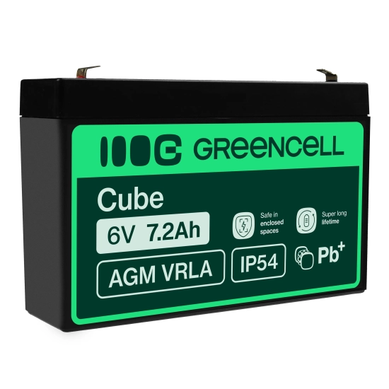Akumulator Green Cell AGM39, wariant AGM VRLA 6 V 7,2 Ah, złącze Faston 187 (F1).