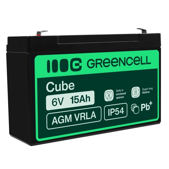 Akumulator Green Cell AGM40, wariant AGM VRLA 6 V 15 Ah, złącze Faston 250 (F2).