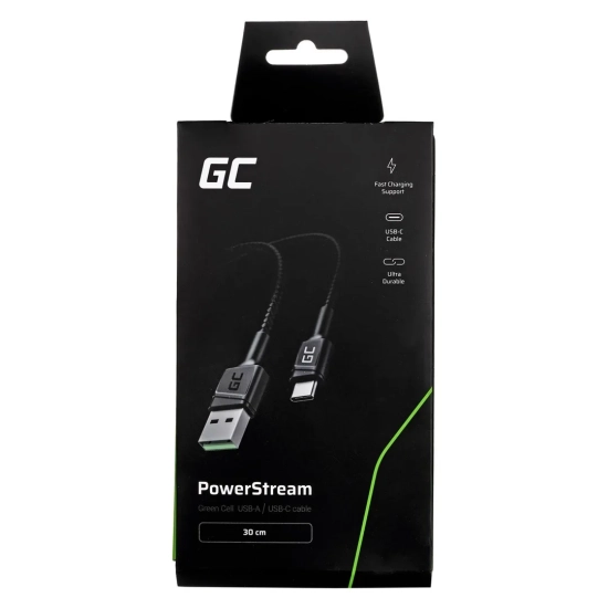 Green Cell Kabel PowerStream USB-A–USB-C 30 cm zielony