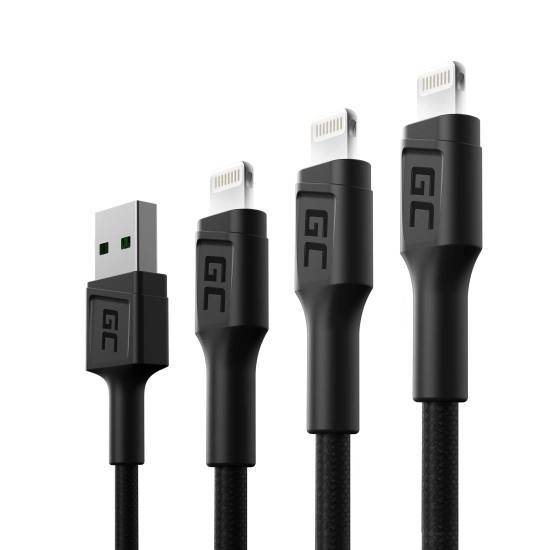 Zestaw 3 kabli Green Cell GC Ray USB-A–Lightning LED – produkt w dokładnym wariancie wskazanym kodem KABGCSET04, zgodny