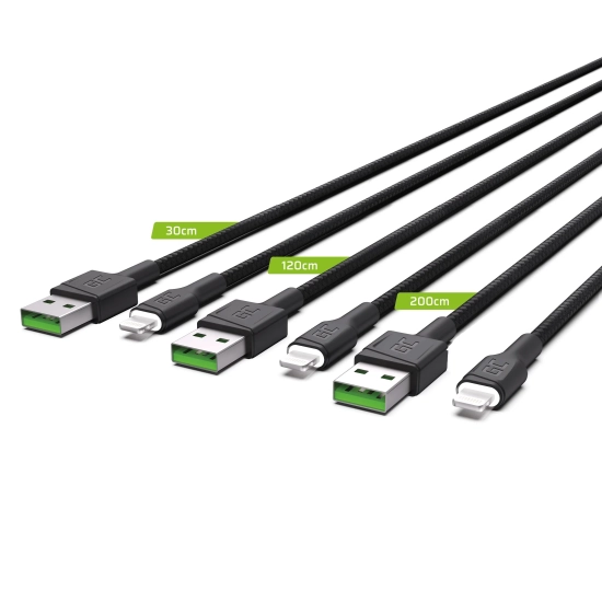 Green Cell Zestaw 3 kabli GC Ray USB-A–Lightning LED