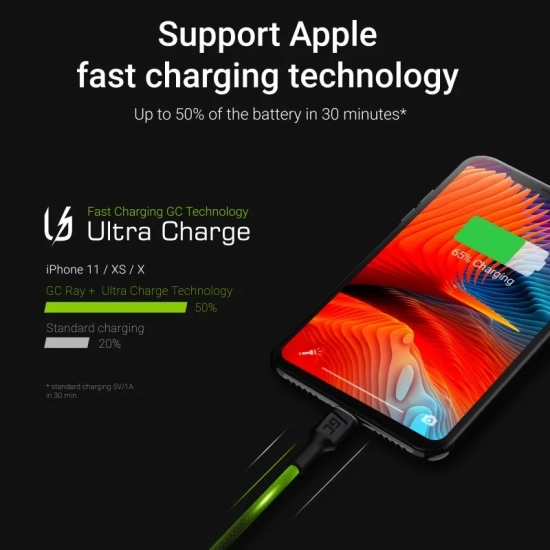 Green Cell Zestaw 3 kabli GC Ray USB-A–Lightning 120 cm LED