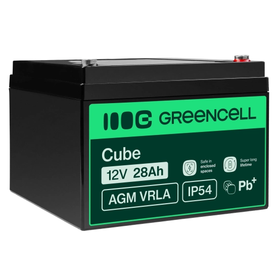Akumulator Green Cell AGM55, wariant AGM VRLA 12 V 28 Ah, złącze M5 (F3).