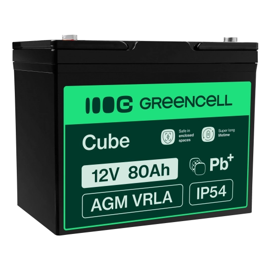 Akumulator Green Cell AGM57, wariant AGM VRLA 12 V 80 Ah, złącze T1.