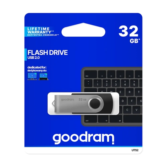 Pendrive GOODRAM USB 2.0, 32 GB, UTS2, czarny, USB A, z obrotową osłoną