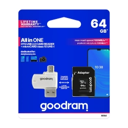 Karta microSDHC GOODRAM 64 GB z adapterem i czytnikiem M1A4-0640R12