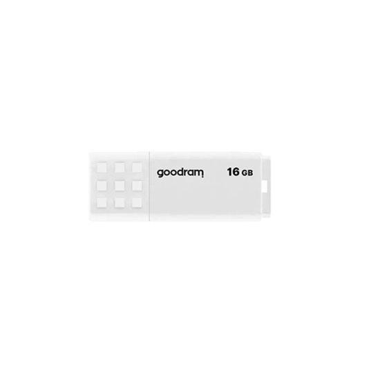 Pendrive Goodram UME2 16 GB (UME2-0160W0R11), wariant biały, zdejmowana zaślepka.