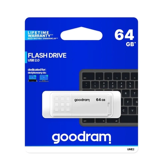 Pendrive GOODRAM USB 2.0, 64 GB, UME2, biały, UME2-0640W0R11, USB A