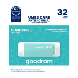 Pendrive Goodram UME3 Care 32 GB w kolorze turkusowy, wariant z USB-A.