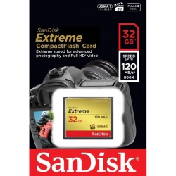 Karta pamięci SanDisk Extreme 32 GB CompactFlash, model SDCFXSB-032G-G46.