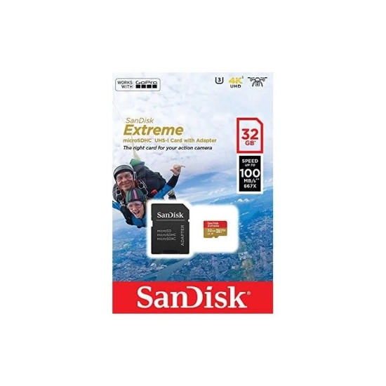 Karta pamięci SanDisk Extreme 32 GB microSDHC, model SDSQXAF-032G-GN6AA z adapterem SD.