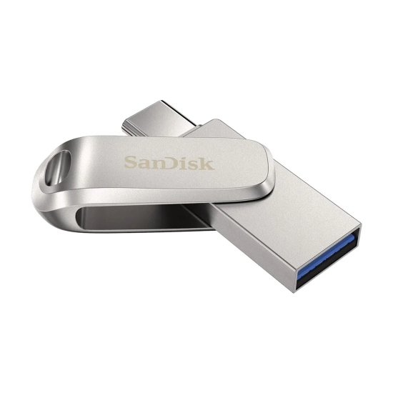 Pendrive SanDisk Ultra Dual Drive Luxe 1 TB srebrny, model SDDDC4-1T00-G46, złącza USB-A i USB-C.