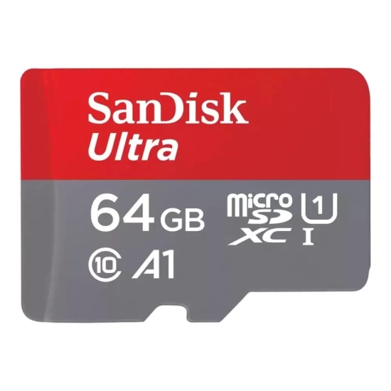 Karta pamięci SanDisk Ultra 64 GB microSDXC, model SDSQUAB-064G-GN6MA z adapterem SD.