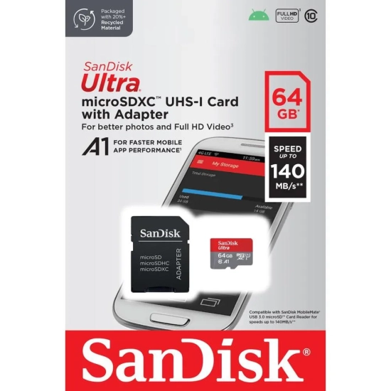 SanDisk Ultra 64 GB microSDXC SDSQUAB-064G-GN6MA 140 MB/s