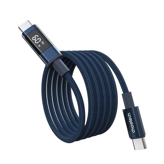 CHOETECH Kabel przewód USB-C z wyświetlaczem PD 60 W 1.2 m - niebieski