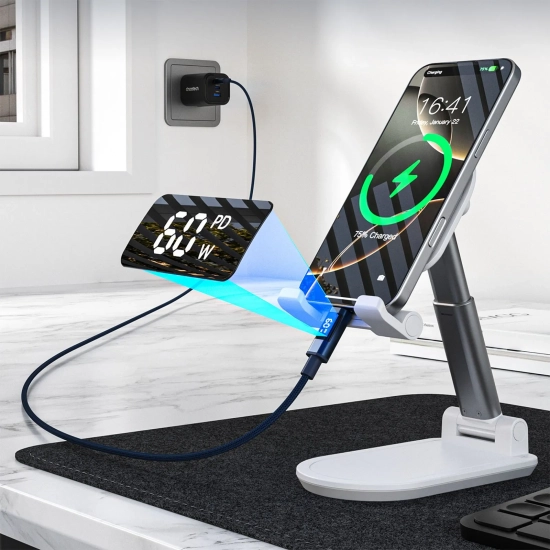CHOETECH Kabel przewód USB-C z wyświetlaczem PD 60 W 1.2 m - niebieski