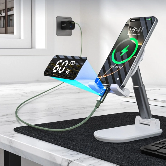 CHOETECH Kabel przewód USB-C z wyświetlaczem PD 60 W 1.2 m - zielony