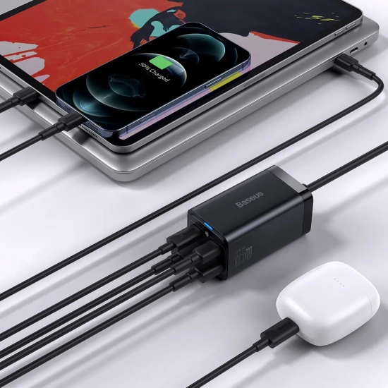 Szybka ładowarka sieciowa GaN3 Pro 2x USB-C / 2x USB 65W PD QC + kabel