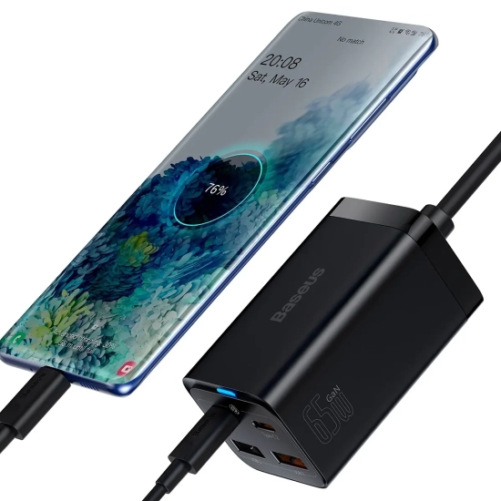 Szybka ładowarka sieciowa GaN3 Pro 2x USB-C / 2x USB 65W PD QC + kabel
