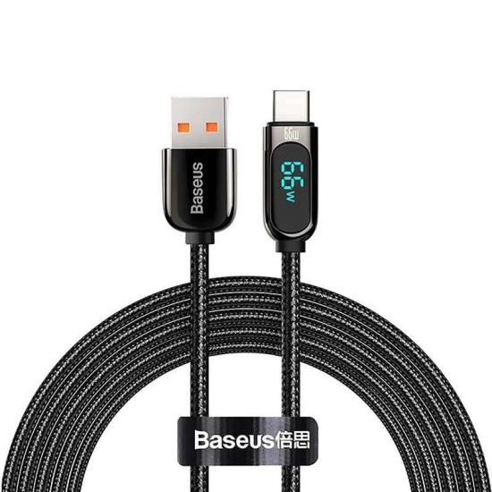 Baseus Display Fast Charging USB-A – USB-C 66W 1 m czarny – przewód ze złączami USB-A – USB-C w kolorze czarny.