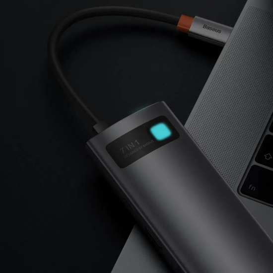 Hub USB-C Baseus Metal Gleam 7w1 HDMI PD SD/TF szary