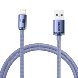 Kabel Baseus Crystal Shine USB-A–Lightning 2,4A 1,2 m fioletowy